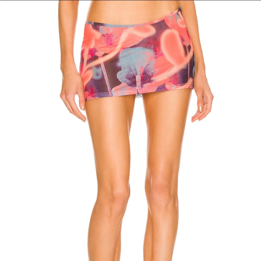 Miaou Mini Skirt in Neon Peach Floral